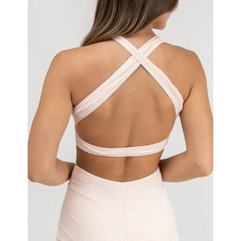 Rhythm Livin Peach Parfait Geo Cross Back Bikini Top S NWT